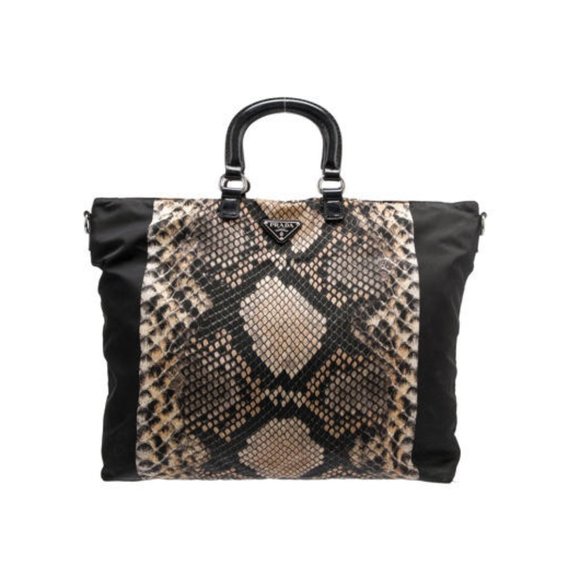 Prada Tessuto Stampata Tote Bag Snake Print Nylon Silver-Tone Hardware - Picture 1 of 8